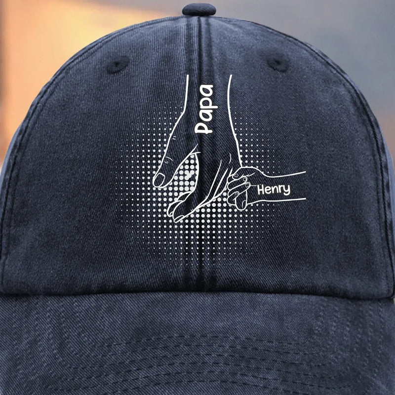 Custom Vintage Washed Denim Baseball Cap - Personalized Birthday Gifts For Dad, Grandpa - We Grow Safely Beside You