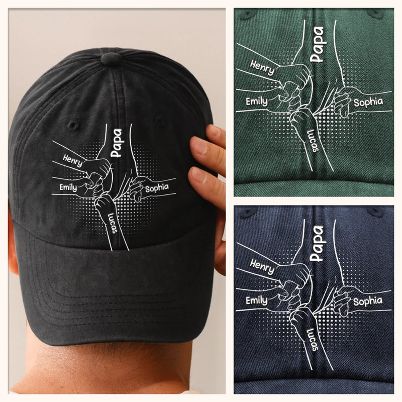 Custom Vintage Washed Denim Baseball Cap - Personalized Birthday Gifts For Dad, Grandpa - We Grow Safely Beside You