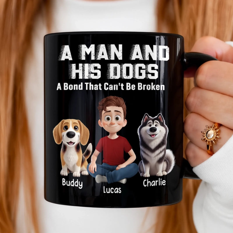 Custom Black Mug - Personalized Birthday Gifts For Dog Lovers, Dog Dad And Mom - Fueled By Dogs And Coffee