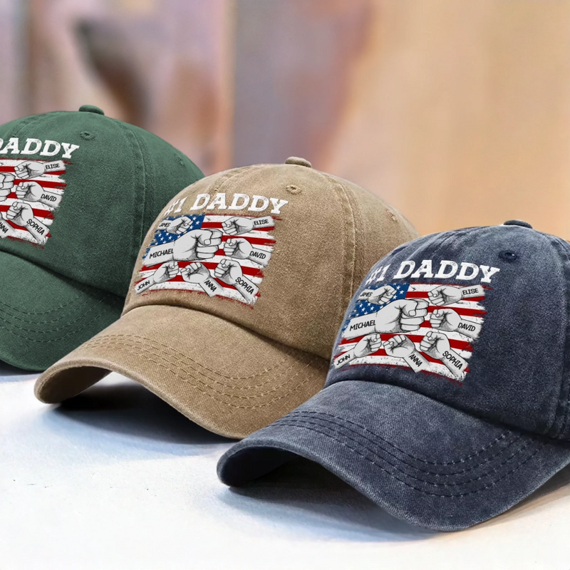 Custom Vintage Washed Denim Baseball Cap - Personalized Birthday Gifts For Dad, Grandpa - Small Hands Trust Your Strength