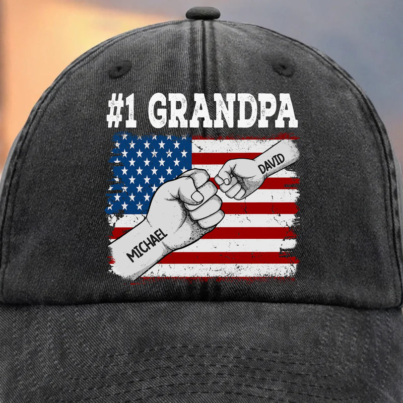 Custom Vintage Washed Denim Baseball Cap - Personalized Birthday Gifts For Dad, Grandpa - Small Hands Trust Your Strength