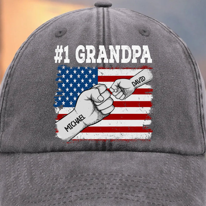 Custom Vintage Washed Denim Baseball Cap - Personalized Birthday Gifts For Dad, Grandpa - Small Hands Trust Your Strength