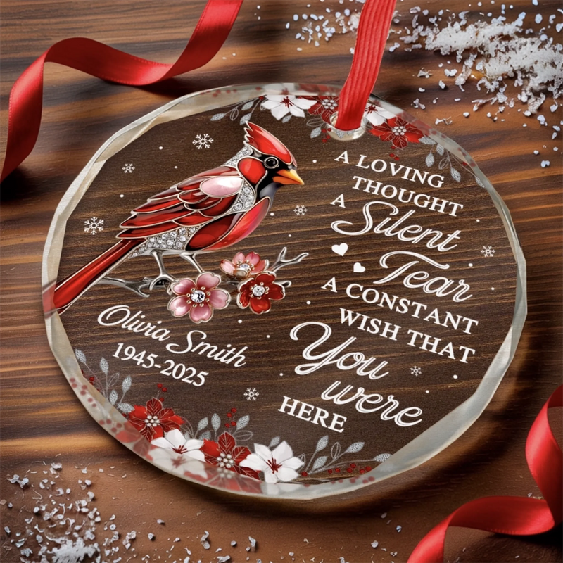 Custom Circle Glass Ornament - Personalized Christmas Memorial Sympathy Gifts For Loss Of Mom, Dad - A Visit From Heaven