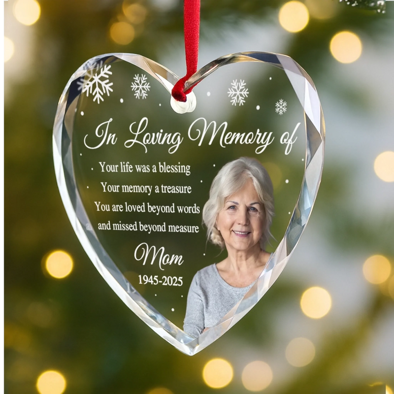 Custom Photo Heart Glass Ornament - Personalized Christmas Memorial Sympathy Gifts For Loss Of Mom, Dad - I Carry You In My Heart