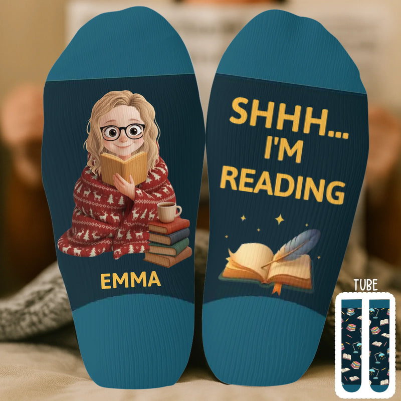 Custom Crew Socks - Personalized Bookish Gifts For Book Lovers, Bookworms, Readers - Leave Me Alone, I’m Bonding With Fiction