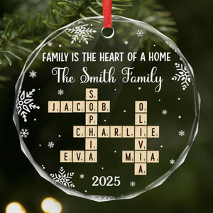 Custom Scrabble Circle Glass Ornament -   Personalized Christmas Birthday Gifts For Mom, Dad, Brother, Sister, Kids - Home Built With Shared Love