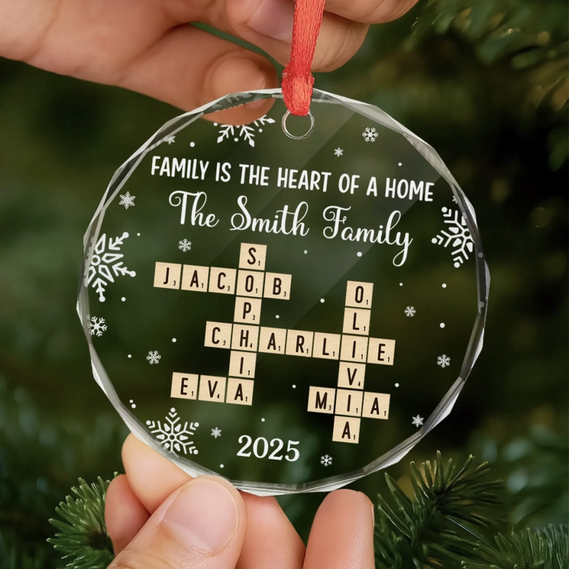 Custom Scrabble Circle Glass Ornament -   Personalized Christmas Birthday Gifts For Mom, Dad, Brother, Sister, Kids - Home Built With Shared Love