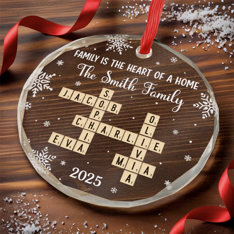 Custom Scrabble Circle Glass Ornament -   Personalized Christmas Birthday Gifts For Mom, Dad, Brother, Sister, Kids - Home Built With Shared Love