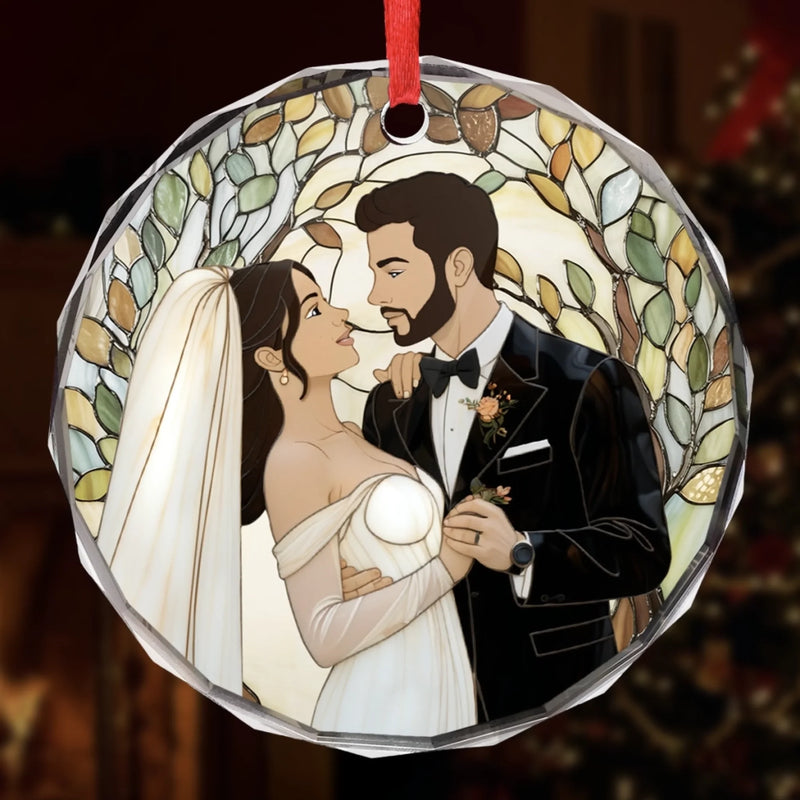Custom Photo Circle Glass Ornament - Personalized Anniversary Wedding Gifts For Husband And Wife, Him And Her - Two Souls Choosing Us Daily