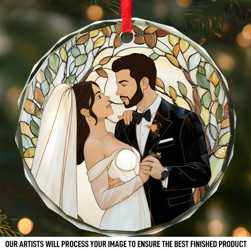 Custom Photo Circle Glass Ornament - Personalized Anniversary Wedding Gifts For Husband And Wife, Him And Her - Two Souls Choosing Us Daily
