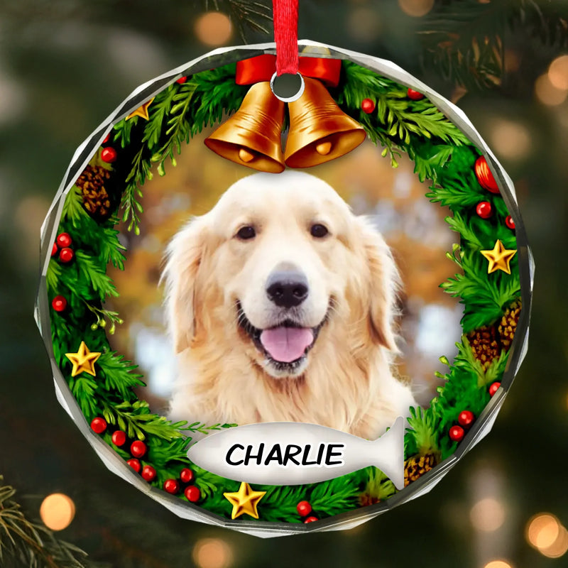 Custom Photo Circle Glass Ornament - Personalized Pet Christmas Memorial Sympathy Gifts For Dogs, Cats - Forever Pawprints On My Heart