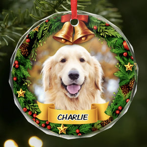Custom Photo Circle Glass Ornament - Personalized Pet Christmas Memorial Sympathy Gifts For Dogs, Cats - Forever Pawprints On My Heart