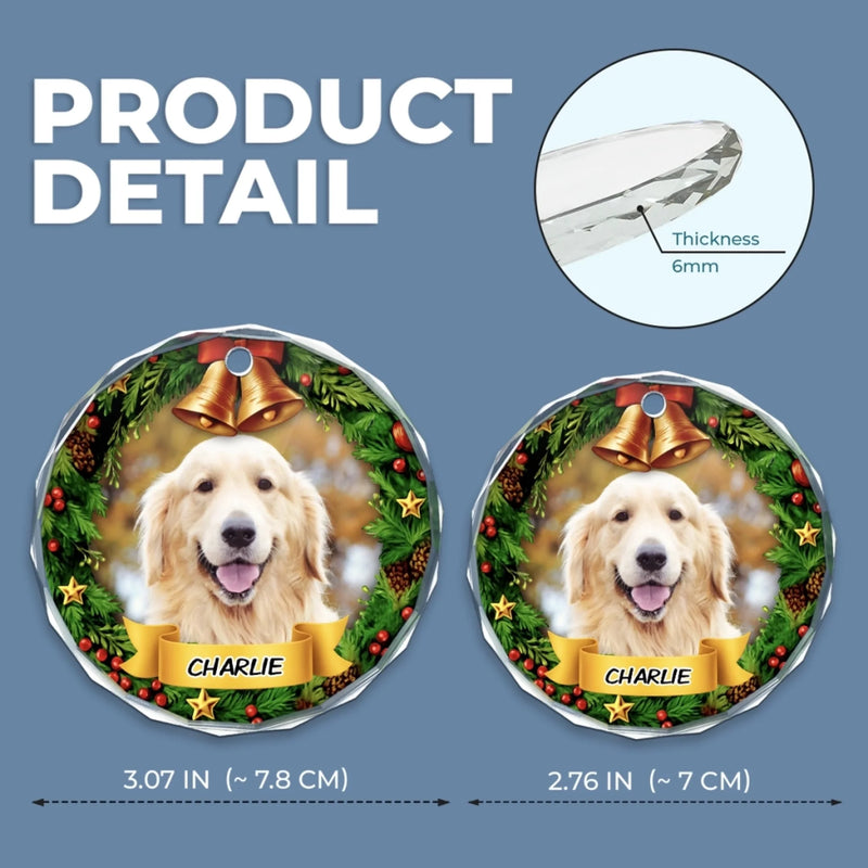 Custom Photo Circle Glass Ornament - Personalized Pet Christmas Memorial Sympathy Gifts For Dogs, Cats - Forever Pawprints On My Heart