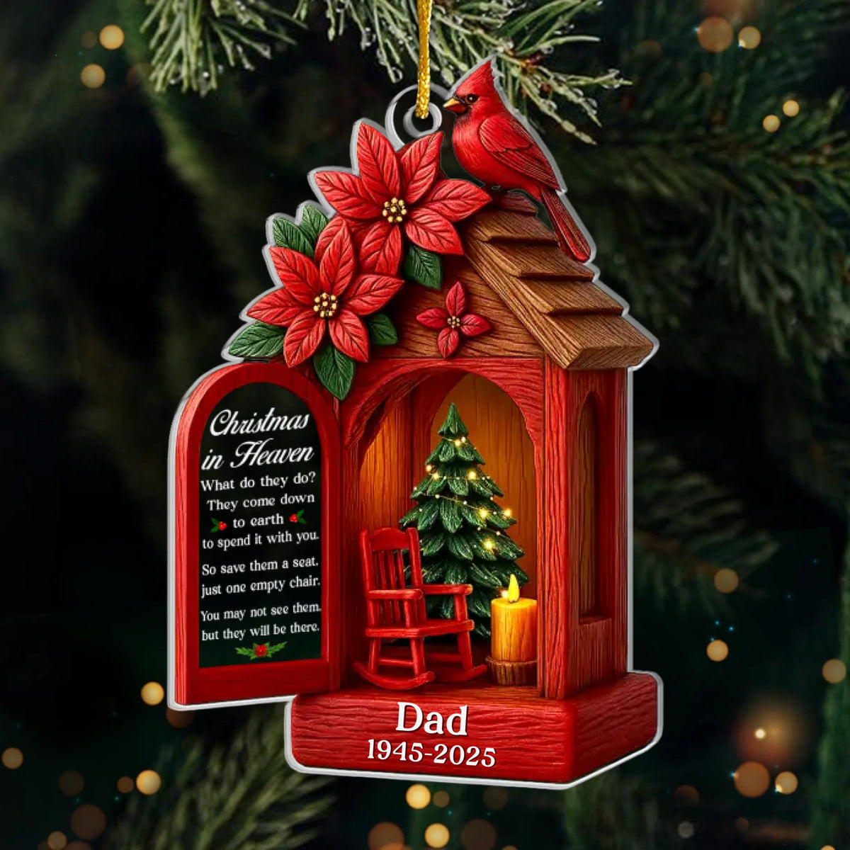 Custom Cardinal Acrylic Ornament - Personalized Christmas Memorial Sympathy Gifts For Loss Of Mom, Dad - Holding Your Love Forever Close