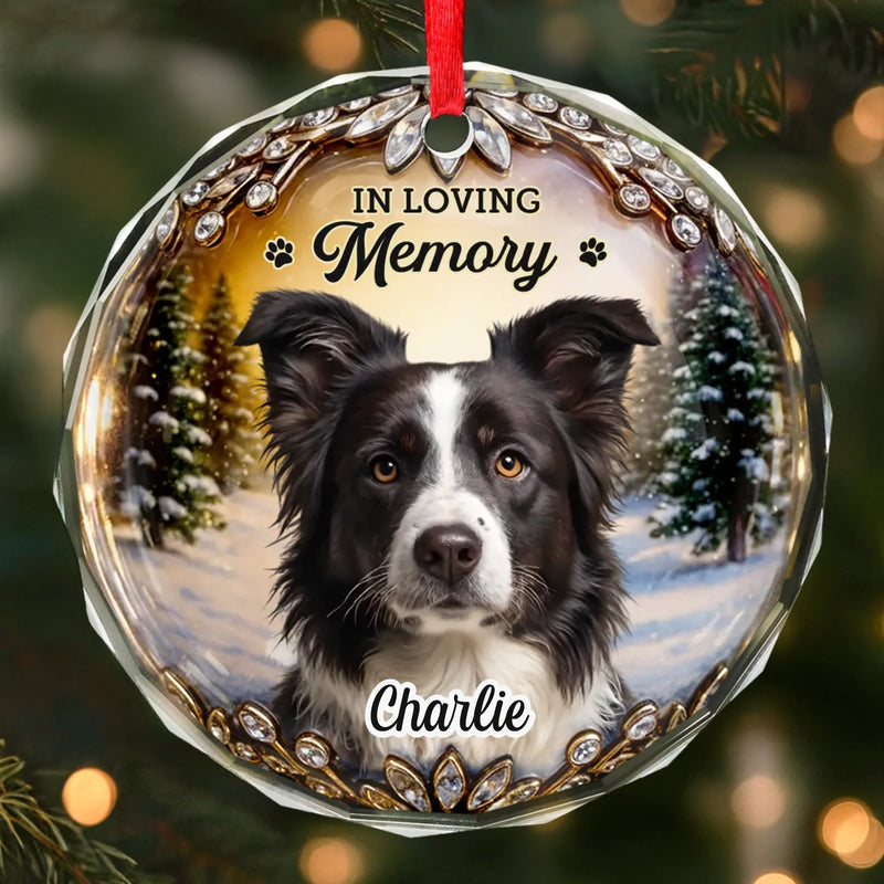 Custom Photo Circle Glass Ornament - Personalized Pet Christmas Memorial Sympathy Gifts For Dogs, Cats - Warm Memories Forever Loved