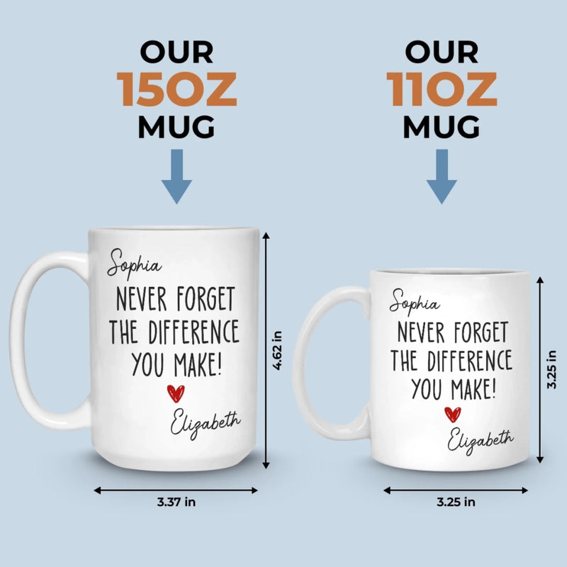 Custom Mug - Personalized Birthday Gifts For Coworker, Work Bestie - Never Forget The Difference You Make