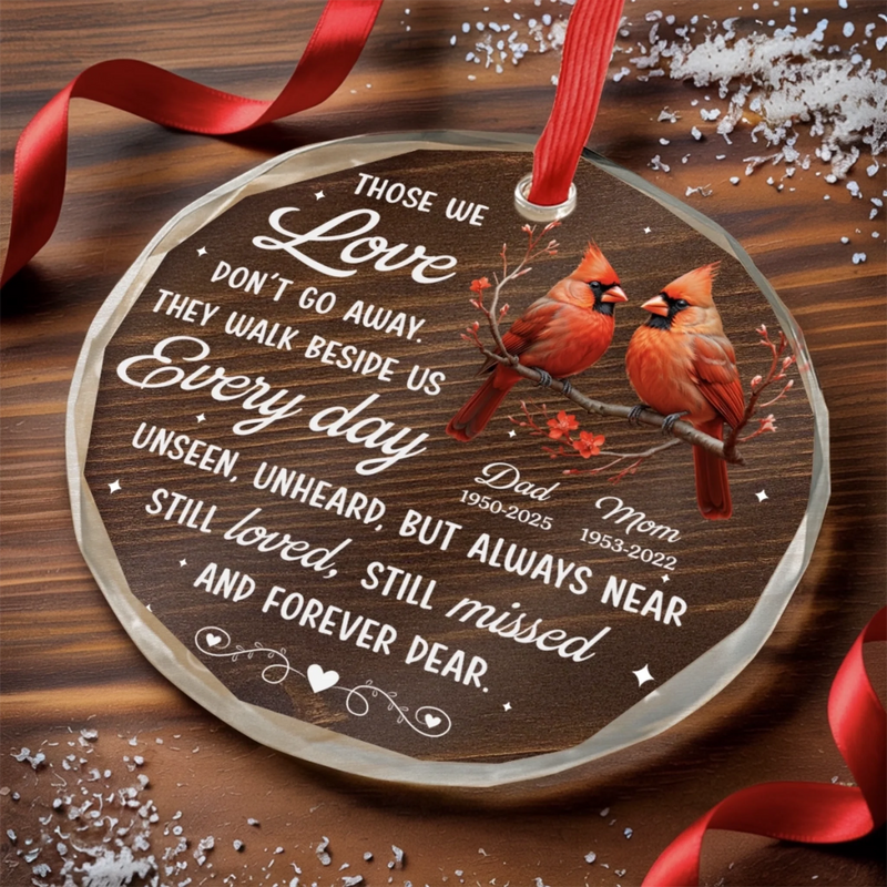 Custom Cardinal Circle Glass Ornament - Personalized Christmas Memorial Sympathy Gifts For Loss Of Mom, Dad - Heaven Is Not Far
