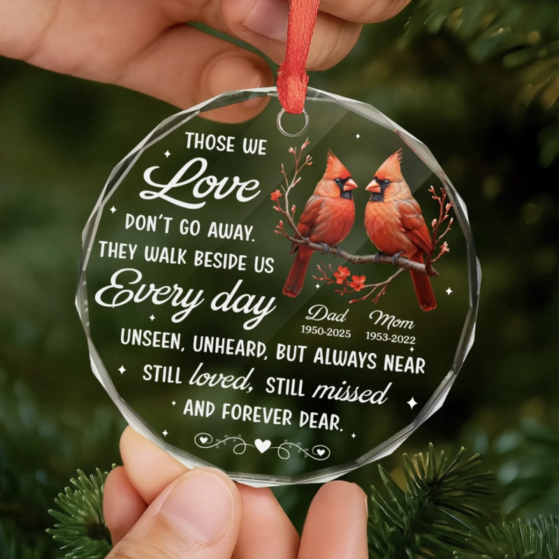 Custom Cardinal Circle Glass Ornament - Personalized Christmas Memorial Sympathy Gifts For Loss Of Mom, Dad - Heaven Is Not Far