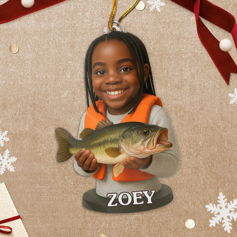 Custom Photo Acrylic Ornament - Personalized Christmas Birthday Fishing Gifts For Fisherman - Little Hands, Big Fishing Adventures