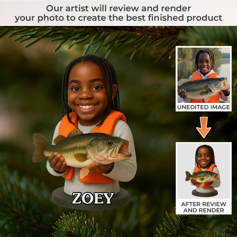 Custom Photo Acrylic Ornament - Personalized Christmas Birthday Fishing Gifts For Fisherman - Little Hands, Big Fishing Adventures