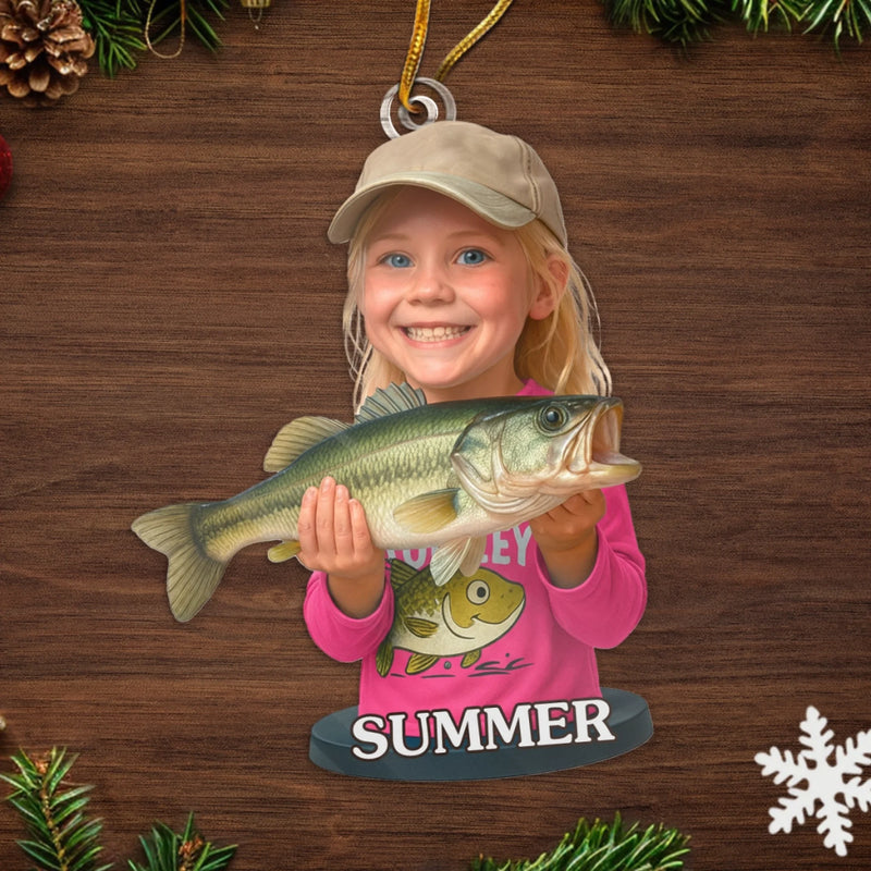 Custom Photo Acrylic Ornament - Personalized Christmas Birthday Fishing Gifts For Fisherman - Tiny Fishergirl With Big Dreams