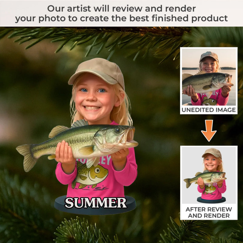 Custom Photo Acrylic Ornament - Personalized Christmas Birthday Fishing Gifts For Fisherman - Tiny Fishergirl With Big Dreams