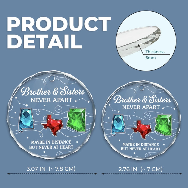 Custom Long Distance Circle Glass Ornament - Personalized Christmas Birthday Gifts For Brother, Sister - Miles Apart Hearts Aligned