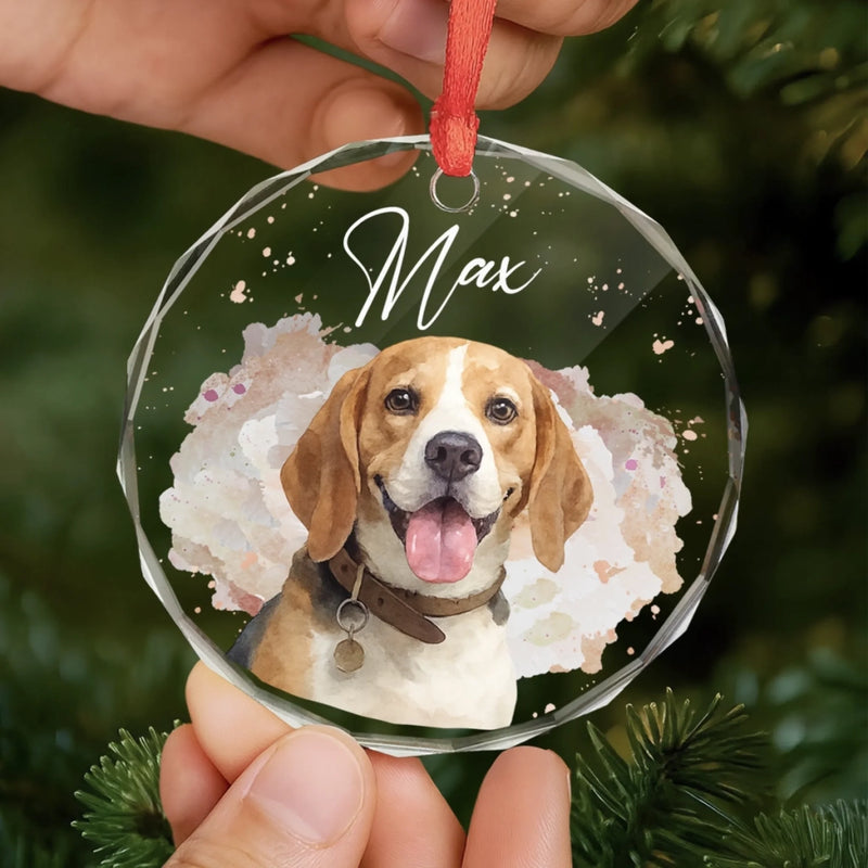 Custom Photo Circle Glass Ornament - Personalized Pet Christmas Memorial Sympathy Gifts For Dogs, Cats - Pawprints In My Heart