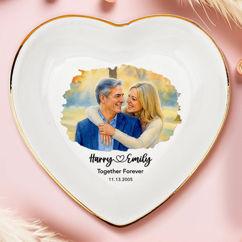 Custom Photo Jewelry Dish - Personalized Anniversary Wedding Gifts For Husband And Wife, Him And Her - Growing Love Through Every Season