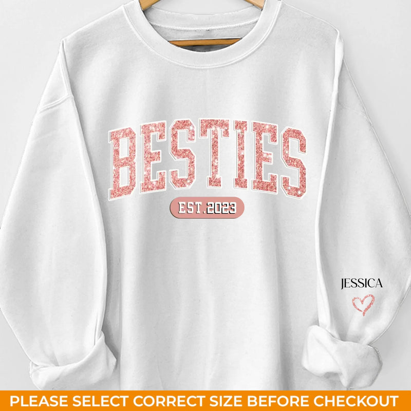 True Friends Never Apart - Bestie Personalized Custom Unisex Sweatshirt With Design On Sleeve - Gift For Best Friends, BFF, Sisters