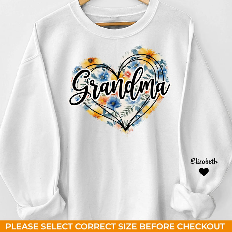 Grandma, We Love You With All Our Hearts - Family Personalized Custom Unisex Sweatshirt With Design On Sleeve - Gift For Mom, Grandma