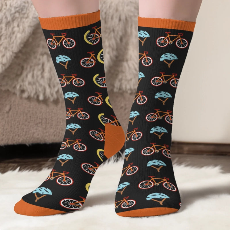 Custom Crew Socks - Personalized Birthday Cycling Gifts For Cyclists, Riders, Biking Lovers - Happiness Is A Bike Ride