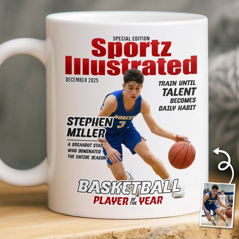 Custom Photo Magazine Mug -  Personalized Birthday Gifts For Football, Basketball, Soccer, Baseball, Golf, Ice Hockey Lovers, Sports Fans, Sports Lovers - I’m Here For The Game