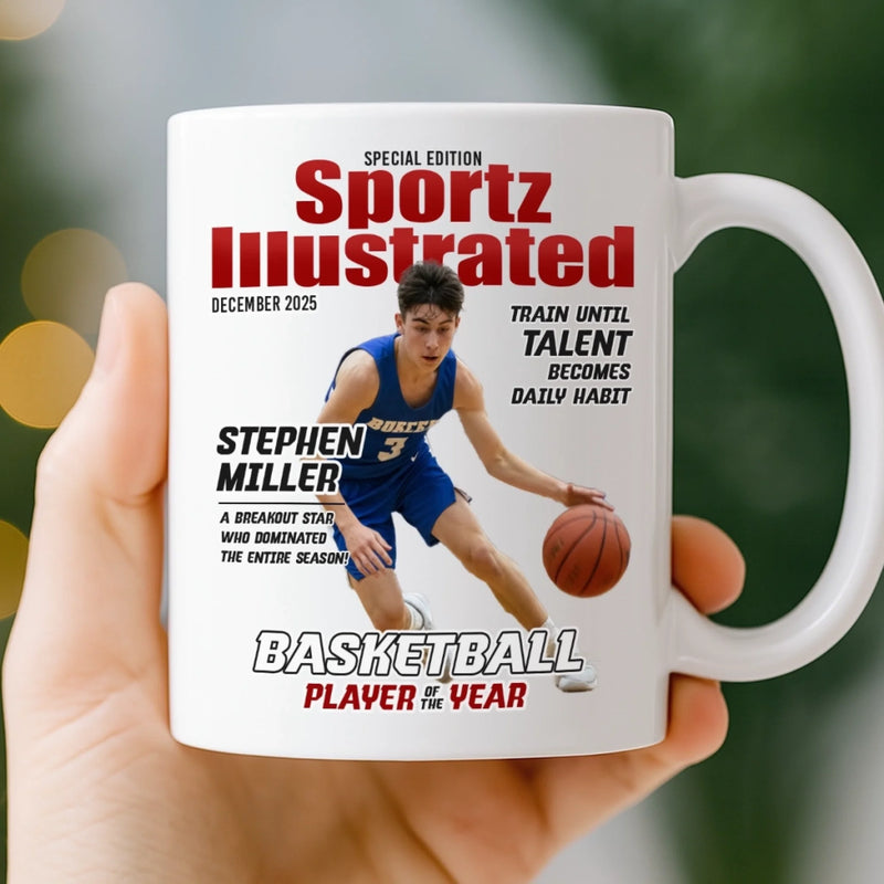 Custom Photo Magazine Mug -  Personalized Birthday Gifts For Football, Basketball, Soccer, Baseball, Golf, Ice Hockey Lovers, Sports Fans, Sports Lovers - I’m Here For The Game