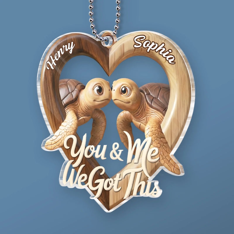 Custom Acrylic Car Ornament - Personalized Anniversary Wedding Gifts For Husband And Wife, Him And Her - Two Hearts One Road