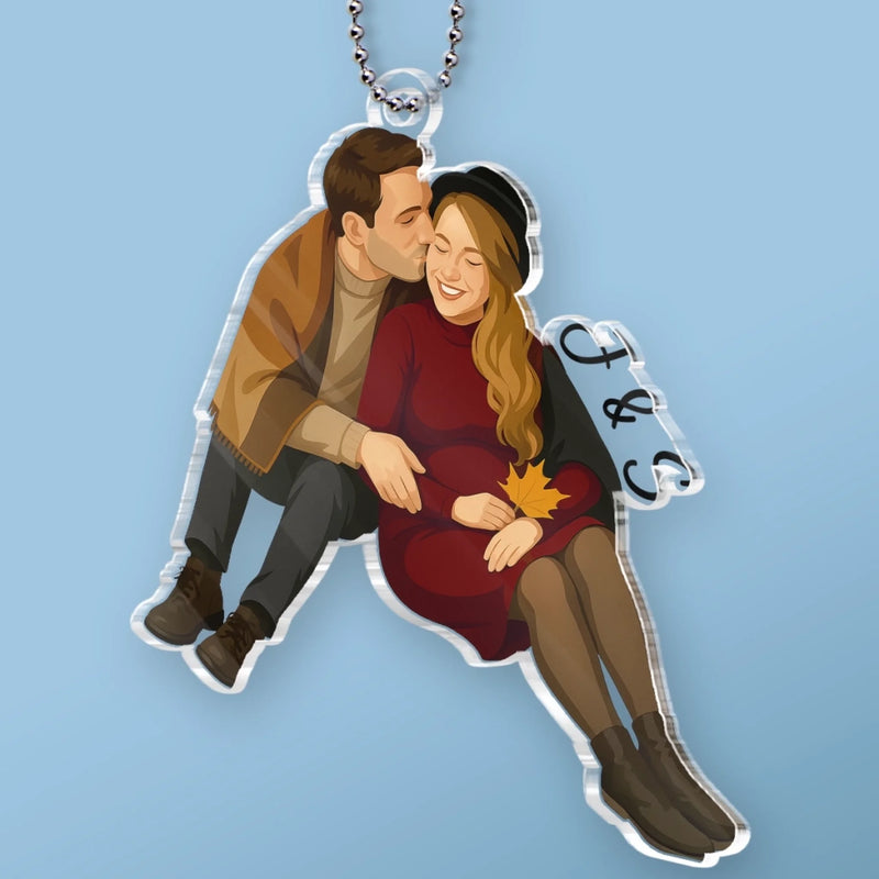 Custom Photo Acrylic Car Ornament - Personalized Anniversary Wedding Gifts For Husband And Wife, Him And Her - Love Never Ends