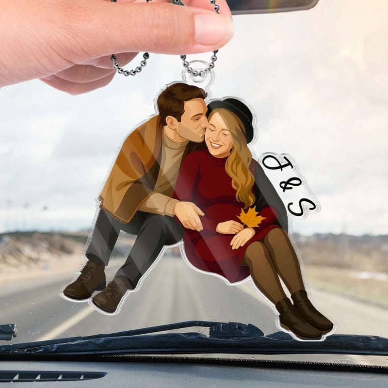 Custom Photo Acrylic Car Ornament - Personalized Anniversary Wedding Gifts For Husband And Wife, Him And Her - Love Never Ends