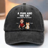 Custom Vintage Washed Denim Baseball Cap US - Personalized Birthday Gifts For Cat Lovers, Cat Mom And Dad - Adventures With My Furry Fam