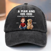 Custom Vintage Washed Denim Baseball Cap US - Personalized Christmas Birthday Gifts For Dog Lovers, Dog Dad And Mom - Fluffy Crew Forever