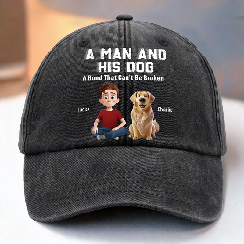 Custom Vintage Washed Denim Baseball Cap US - Personalized Christmas Birthday Gifts For Dog Lovers, Dog Dad And Mom - Fluffy Crew Forever