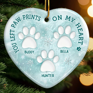 Custom Ceramic Ornament - Personalized Pet Christmas Memorial Sympathy Gifts For Dogs, Cats - Paws In Hearts Forever Loved