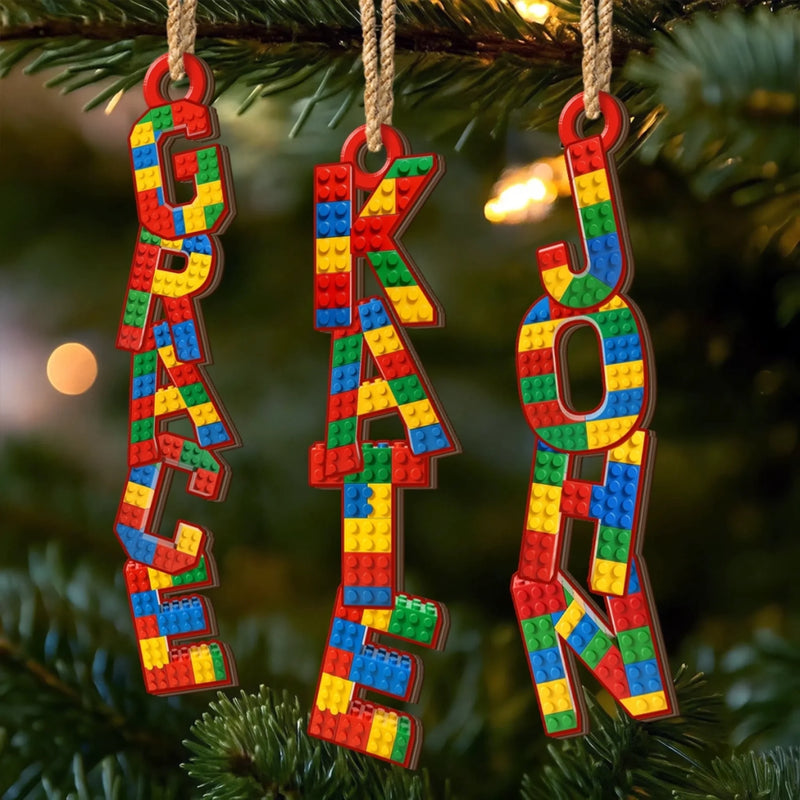 Custom Letter Wooden Ornament - Personalized Christmas Birthday Gifts For Mom, Dad, Brother, Sister, Kids - One Block At A Time