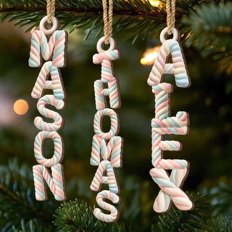 Custom Marshmallow Letter Wooden Ornament - Personalized Christmas Birthday Gifts For Mom, Dad, Brother, Sister, Kids - Growing Love One Day At A Time