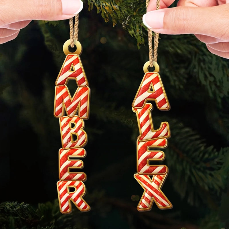 Custom Candy Cane Letter Wooden Ornament - Personalized Christmas Birthday Gifts For Mom, Dad, Brother, Sister, Kids - A Treat That Never Melts