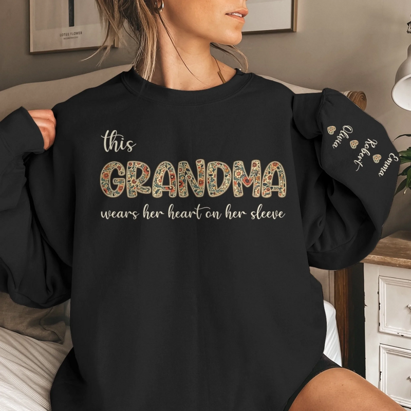Custom Unisex Sweatshirt, Hoodie With Design On Sleeve - Personalized Birthday Gifts For Mom, Grandma - Loved And Cherished