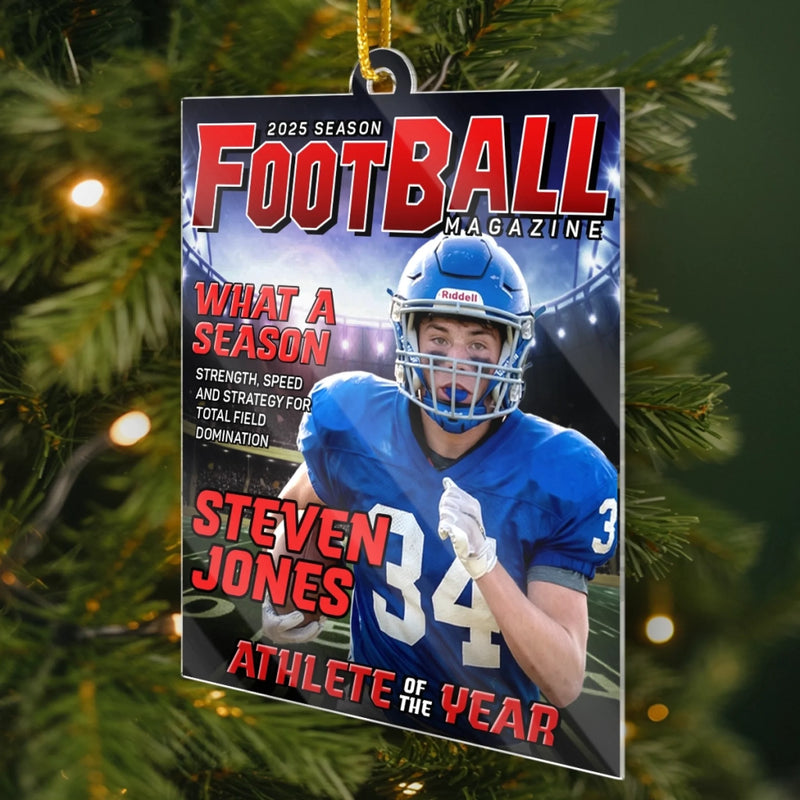 Custom Photo Magazine Acrylic Ornament - Personalized Christmas Birthday American Football Gifts For Football Lovers, Sports Fans, Sports Lovers - Born To Break Records