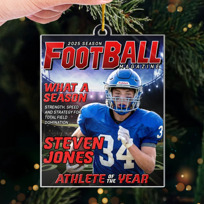 Custom Photo Magazine Acrylic Ornament - Personalized Christmas Birthday American Football Gifts For Football Lovers, Sports Fans, Sports Lovers - Born To Break Records