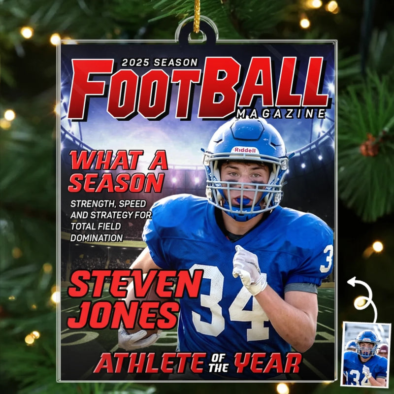 Custom Photo Magazine Acrylic Ornament - Personalized Christmas Birthday American Football Gifts For Football Lovers, Sports Fans, Sports Lovers - Born To Break Records
