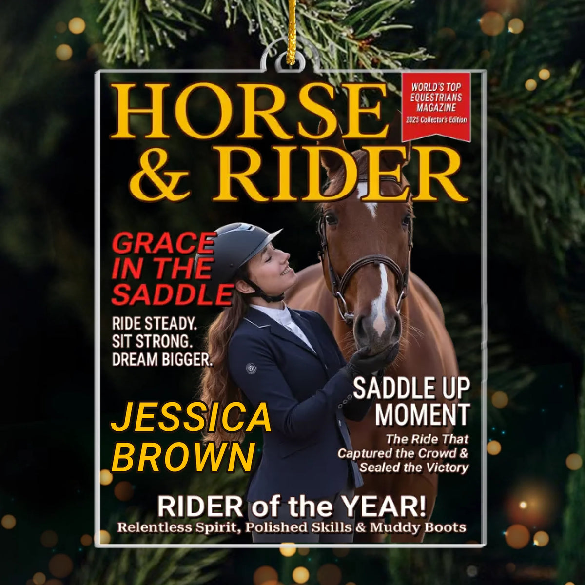 Custom Photo Magazine Acrylic Ornament - Personalized Christmas Birthday Gifts For Men and Women, Horse Lovers - Born To Ride
