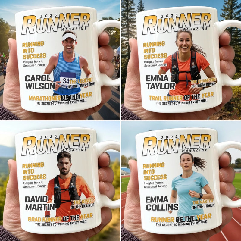 Custom Photo Magazine Mug - Personalized  Birthday Running Gifts For Running Lovers, Sports Fans, Sports Lovers - Champions Train Daily